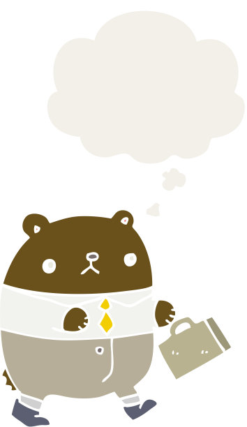 卡通熊在工作服与思想泡泡在复古风格图片下载