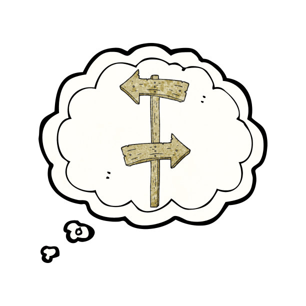 手绘思想泡泡纹理卡通木制方向标志图片下载