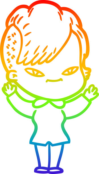 彩虹渐变线画一个可爱的卡通女孩与潮人的发型图片下载