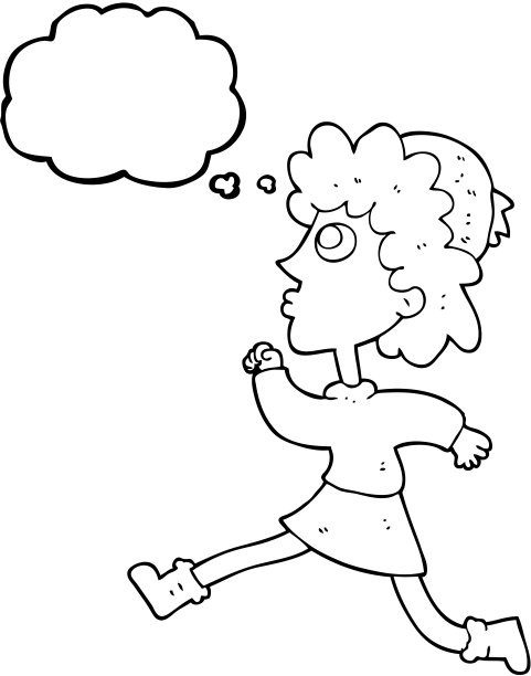 手绘思想泡泡卡通奔跑女子图片下载
