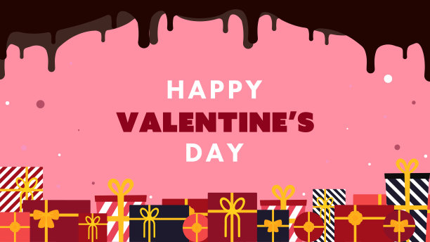 情人节快乐促销广告模板，礼物和礼物排队(棕色)图片下载