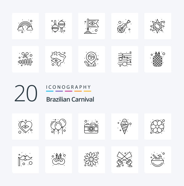 20个巴西嘉年华线图标包喜欢图片下载