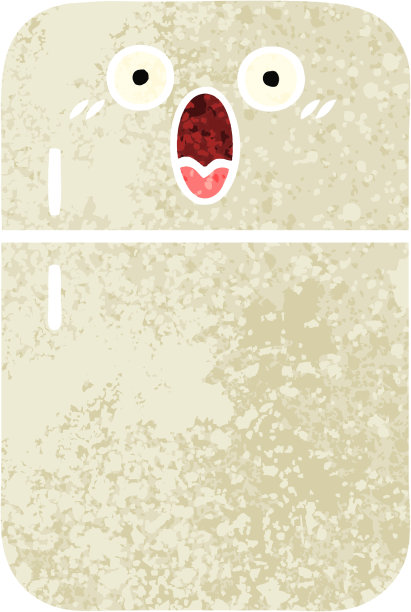 复古插画风格的卡通冰箱冷冻室图片下载