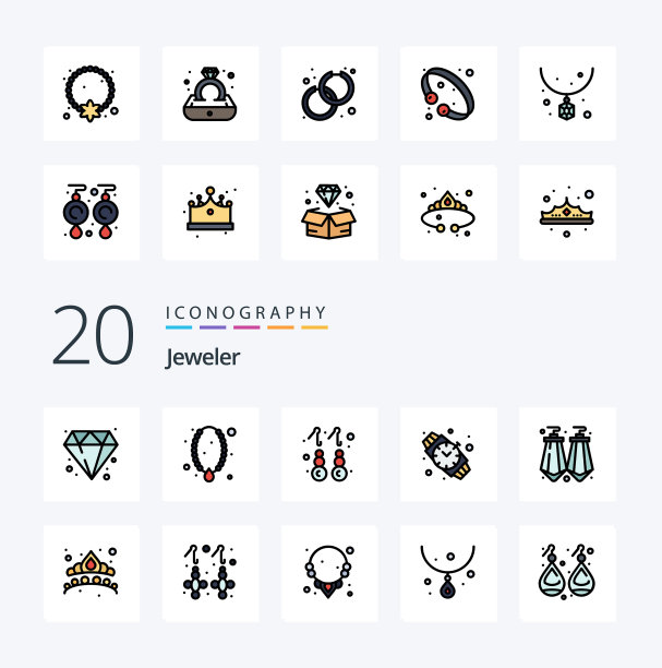 20条珠宝线填色图标包喜欢图片下载