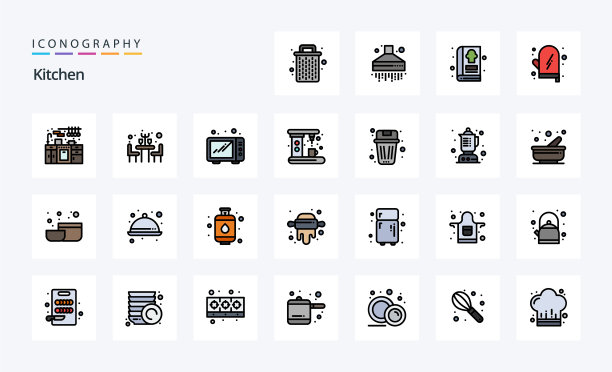 25厨房线填充风格图标包图片下载