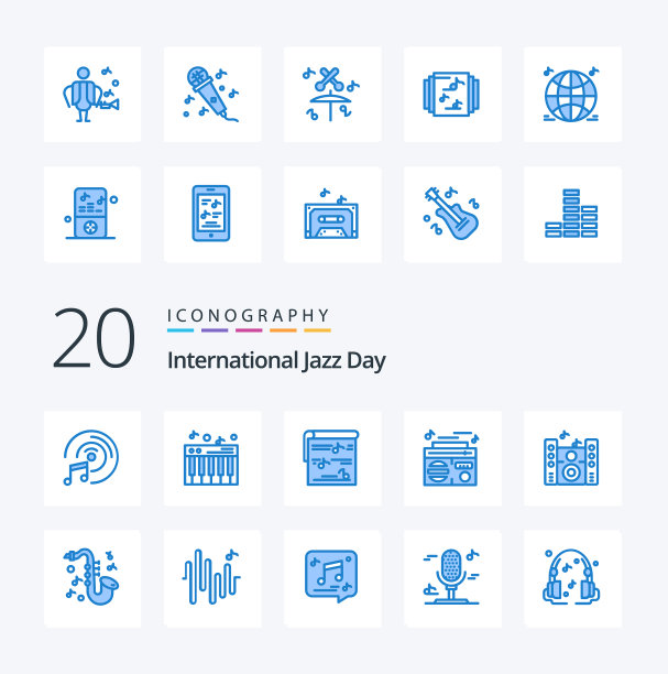 20个国际爵士日蓝色图标包图片下载