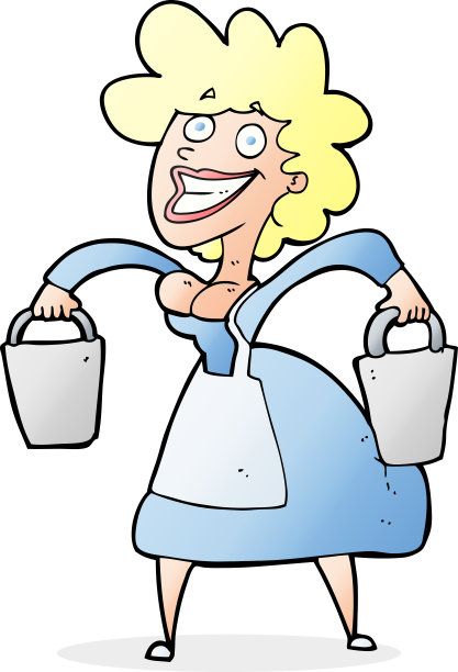 卡通挤奶女工提着水桶图片下载