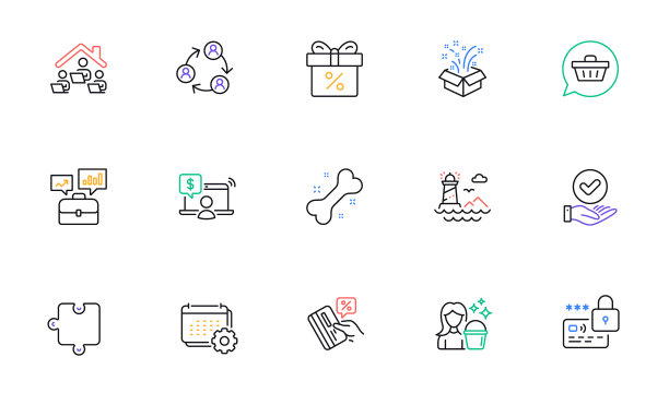 谜题批准的复选框和清洁线图标图片下载