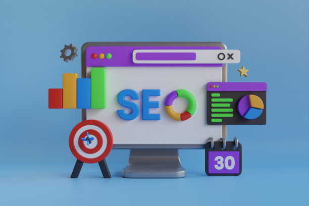 3D SEO优化，网页分析和SEO营销。Seo界面的网站策略和研究计划在3d笔记本电脑。战略和规划网站。三维渲染图片下载