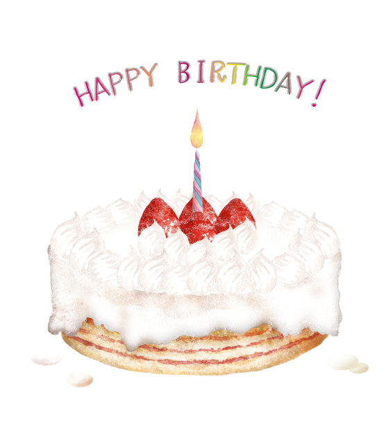 水彩画的白色蛋糕和蜡烛的生日图片下载
