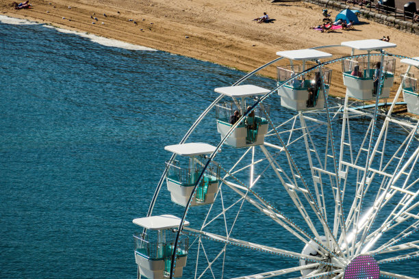 背景是大海的摩天轮特写图片下载