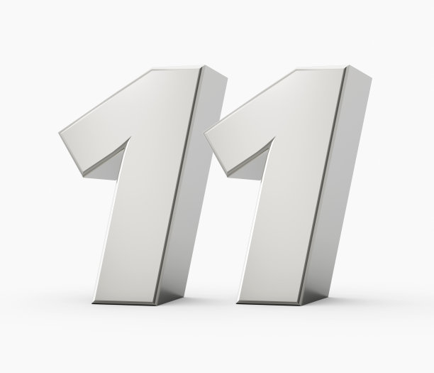 银色3d数字11 11。孤立的白色背景3d插图图片下载