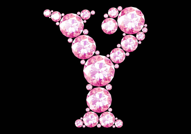 钻石字母与宝石隔离在黑色。三维渲染图片下载