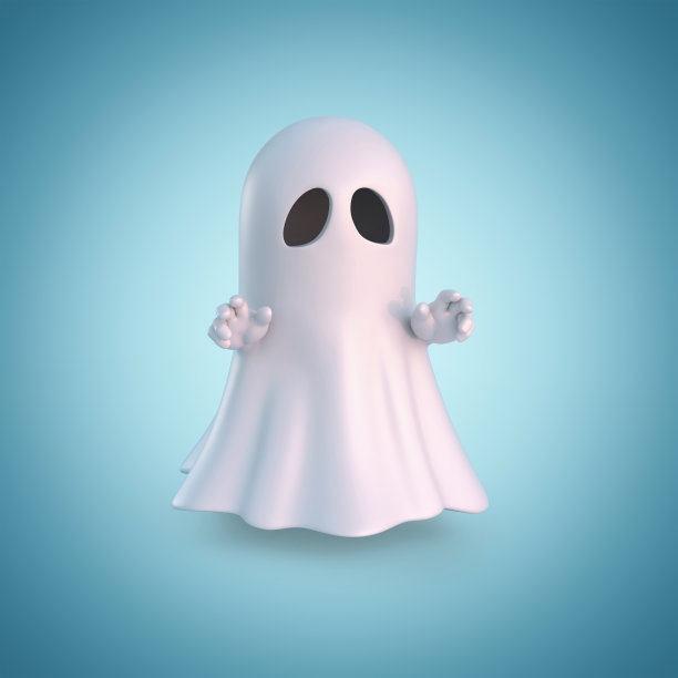 幽灵覆盖在蓝色背景上的白色床单3d渲染图片下载