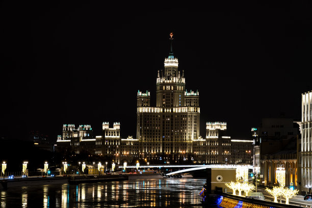 莫斯科Kotelnicheskaya河堤上的斯大林摩天大楼图片下载