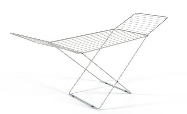 洗衣晾衣架孤立在白色背景3d渲染图标。现实的模型折叠地板干燥设备湿清洁的衣服，空银金属或塑料衣架角度视图图片下载