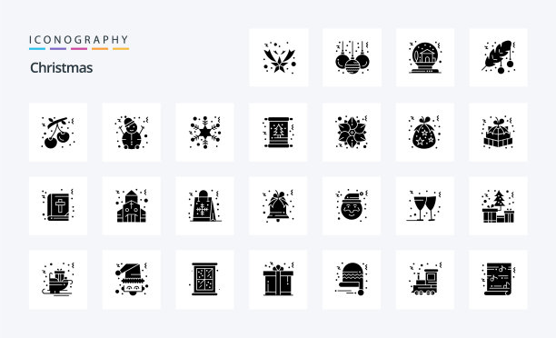 25个圣诞固体字形图标包图片下载