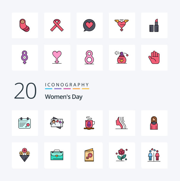 20 .妇女节行填色图标包喜欢图片下载