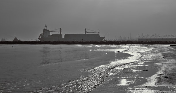 在耀眼的阳光下驶入港口的货物图片下载
