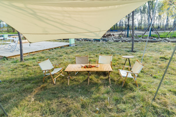 花园里有木制桌椅图片下载