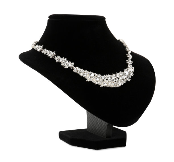 时尚的项链与宝石珠宝胸围对白色背景图片下载