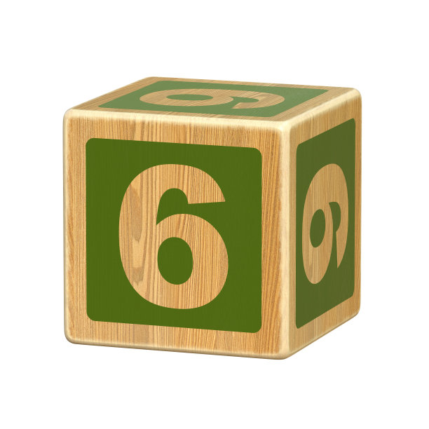 数字6，木制块字体学步，木制字母块，ABC蒙特梭利堆叠字母学前学习玩具-幼儿园阅读，3d渲染图片下载