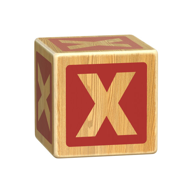 字母X，木制块字体学步，木制字母块，ABC蒙特梭利堆叠字母学前学习玩具-幼儿园阅读，3d渲染图片下载