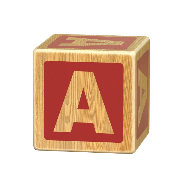 字母A，木制块字体学步，木制字母块，ABC蒙特梭利堆叠字母学前学习玩具-幼儿园阅读，3d渲染图片下载