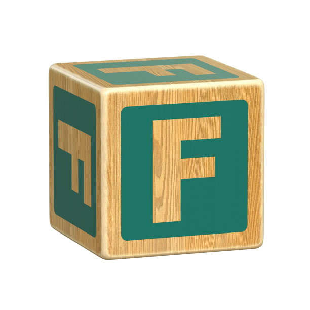 字母F，木制块字体学步，木制字母块，ABC蒙特梭利堆叠字母学前学习玩具-幼儿园阅读，3d渲染图片下载