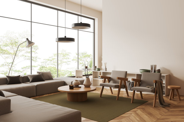 轻冷的室内，柔软的地方和装饰靠近窗户。模型墙图片下载