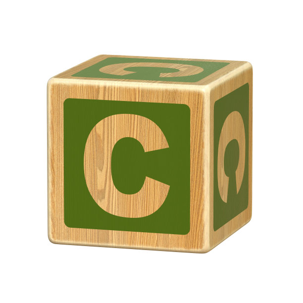 字母C，木制块字体学步，木制字母块，ABC蒙特梭利堆叠字母学前学习玩具-幼儿园阅读，3d渲染图片下载