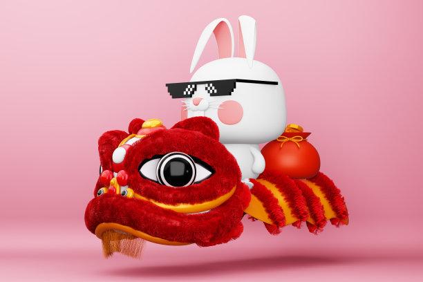 2023年农历新年快乐，兔年，3d渲染图片下载