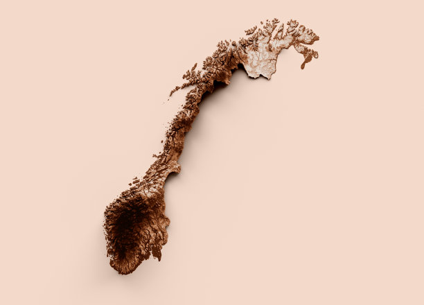 挪威地图的旧风格，棕色图形的复古风格。高细节3d插图图片下载