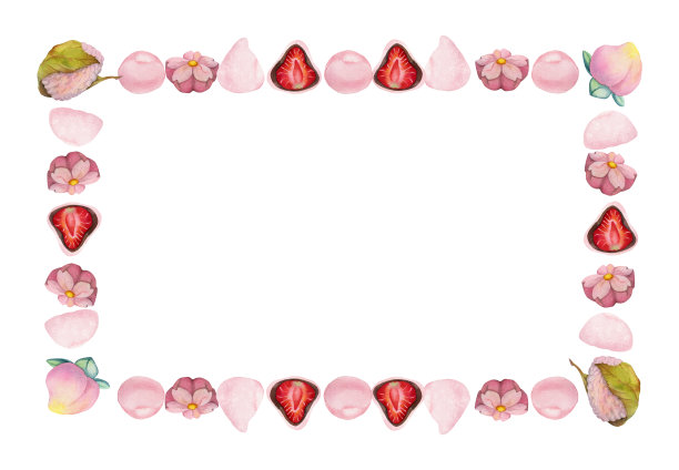 水彩手绘的日本传统糖果。春日和樱花方框。孤立在白色背景上。设计邀请函，餐厅菜单，贺卡，印刷，纺织图片下载