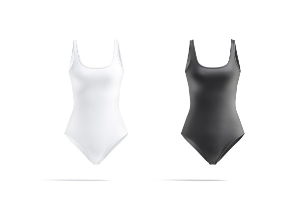 空白黑白连体泳衣模型，前视图图片下载