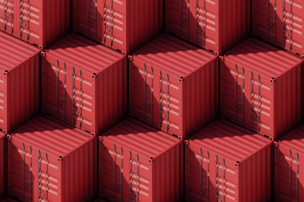 红色进出口货箱，3d渲染图片下载