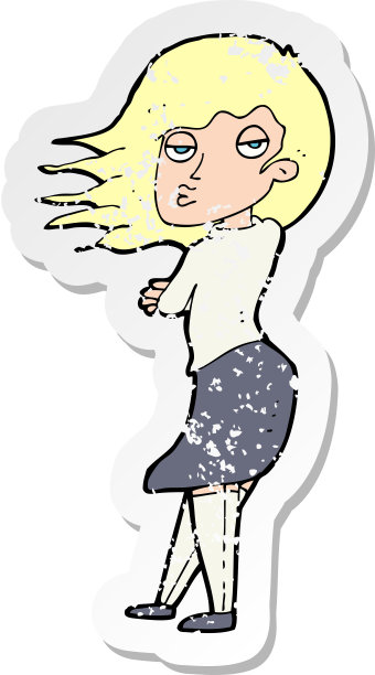 一个卡通女人做照片脸的复古心疼贴纸图片下载