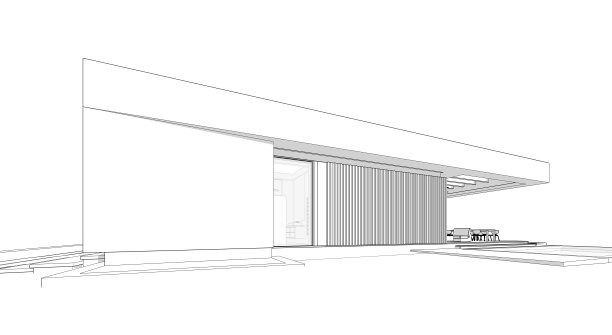 现代风格的黑色线条在白色背景上的新混凝土房子的3d渲染图片下载