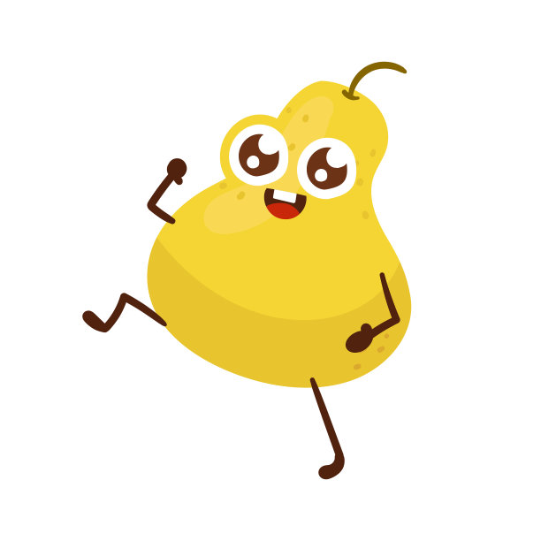 可爱的卡通梨人物表情贴纸在白色背景图片下载