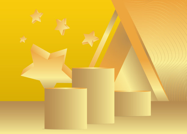 金色和黄色的产品展示。矢量3D黄金房间，圆柱体底座讲台。用于展示的舞台展示柜。未来科幻最小几何形式，空场景。图片下载