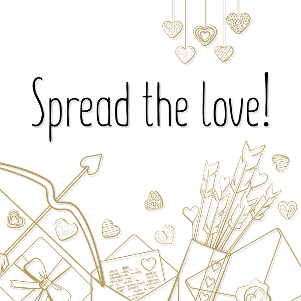 情人节卡片字母和金色箭图片下载