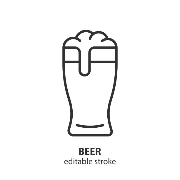 一杯啤酒行图标。酒精饮料向量符号。图片下载
