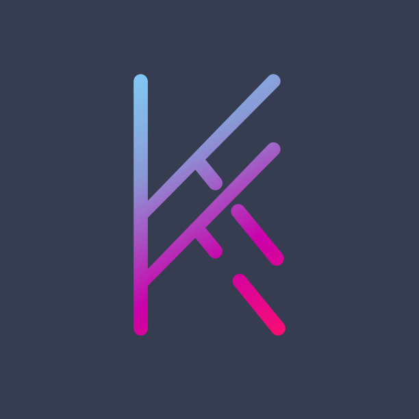 KK字母标志。抽象的大写重叠线字母k。霓虹灯颜色几何字体图标。图片下载