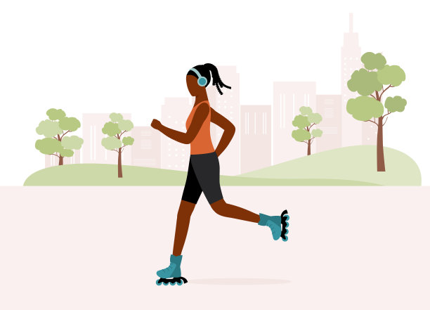 在公园里滑旱冰的黑人妇女。图片下载