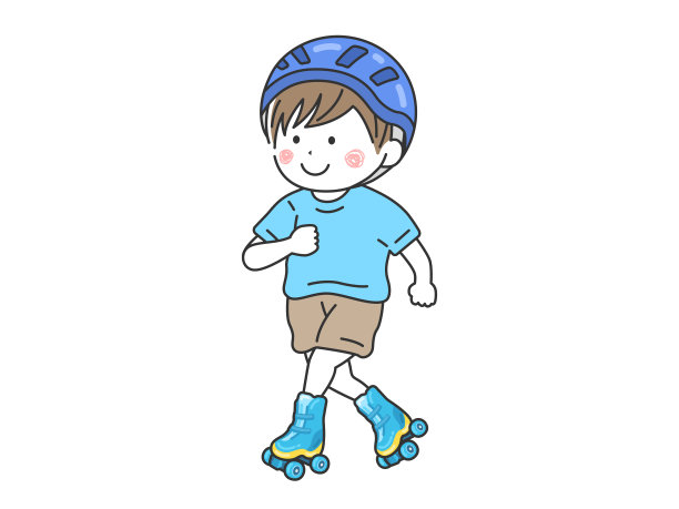 一个男孩戴着头盔玩旱冰鞋的插图。图片下载