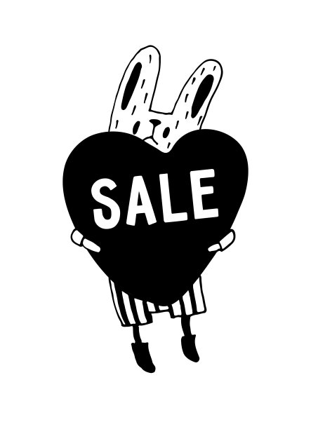 小兔子抱着一颗刻有铭文的大心脏。矢量图图片下载