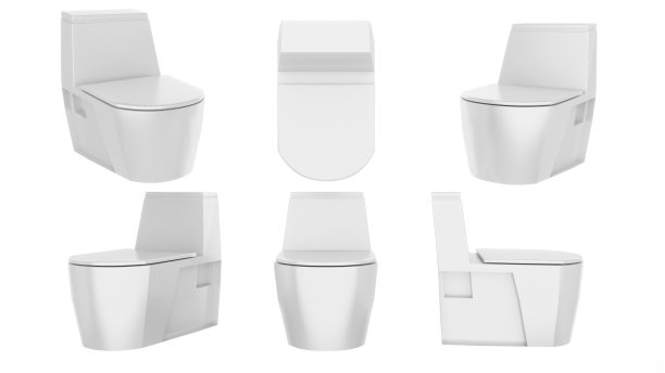 孤立的白色马桶在直，侧面和俯视图，3d渲染图片下载