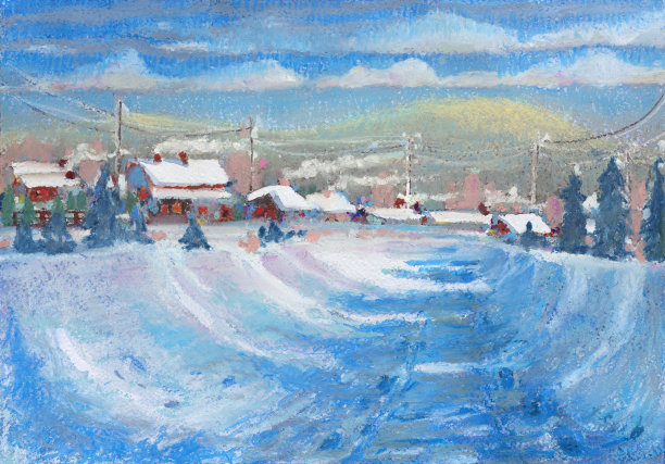 可爱的冬季景观。村庄里寒冷晴朗的冬日。图片下载