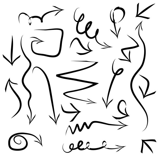 孤立的白色背景上的信息图表元素。手绘的波浪箭头。不同指针的集合。抽象的指标。黑白插图图片下载