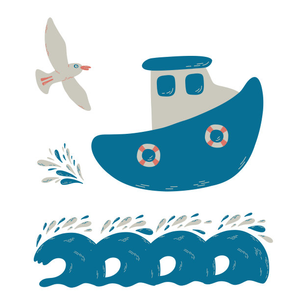 渔船在波涛中与海鸥和水花图片下载